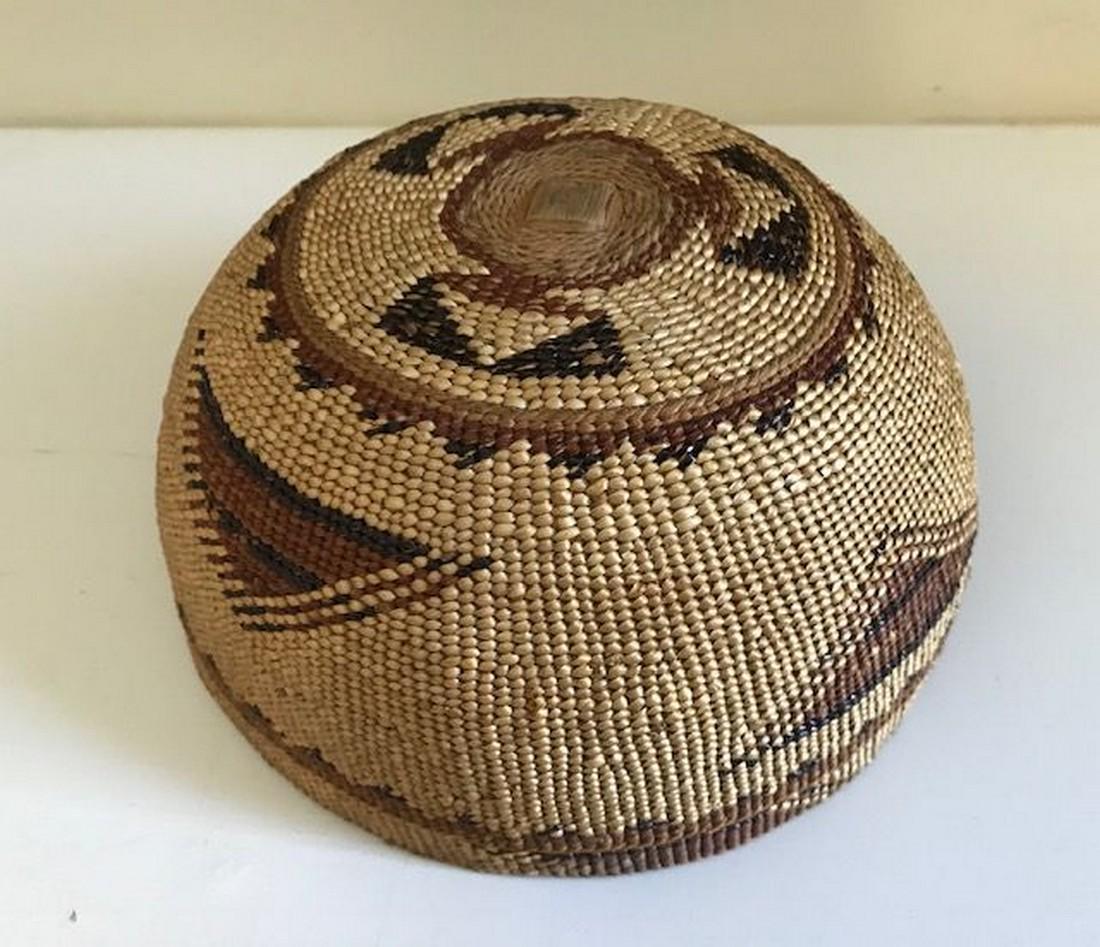 Hupa Northern California Basket Hat: Title: Hupa Northern California Basket Hat Provenance/Additional Info: Nice example of a woven cap or hat made by Northern California Native American tribe member. These were most likely made for youn