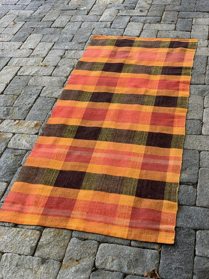 Exquisite c. 1890-1910 Rag Carpet: Title: Exquisite c. 1890-1910 Rag Carpet Description: Extraordinary textile with remarkably fine & tight weaving and superb color palette. Mustard, salmon, black, yellow & brown. Dimension: 7 ft. 6 in