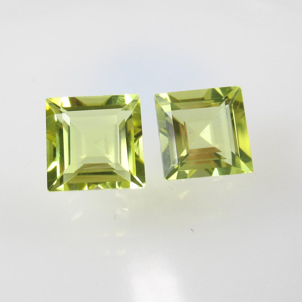 6.44 Ct Natural Lemon Quartz Square Pair: Title: 6.44 Ct Natural Lemon Quartz Square Pair Color/Clarity: VVS Gemstone: Natural Lemon Quartz Carat Weight:6.44 Size/Dimensions: 8.80 x 8.80 x 5.50 mm / 2 PC's Additional Information: Good Luster 