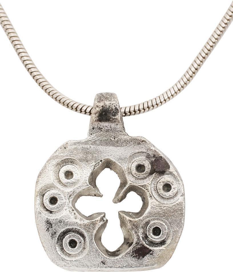 VIKING ASTROLOGICAL NECKLACE AMULET, 9th-10th CENTURY: As expert navigators, Vikings studied, recorded, and could predict celestial activity. They attributed supernatural qualities and personas to the heavenly bodies. Among the most important was the sun 