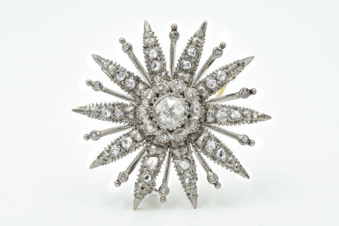 Victorian White Gold and Diamond Starburst Pin Brooch (1 of 4)
