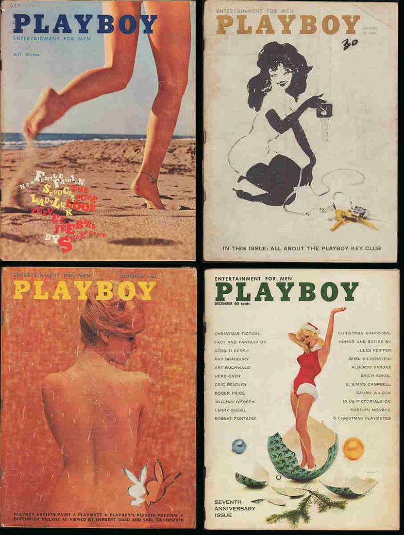 Playboy - 4 issues from 1960: Four early issues of the culture-changing, iconic magazine. (1) July, 1960 complete with foldout present. Normal wear. 86 pp. Good. (2) August, 1960 complete with foldout present. Photo feature on Sop
