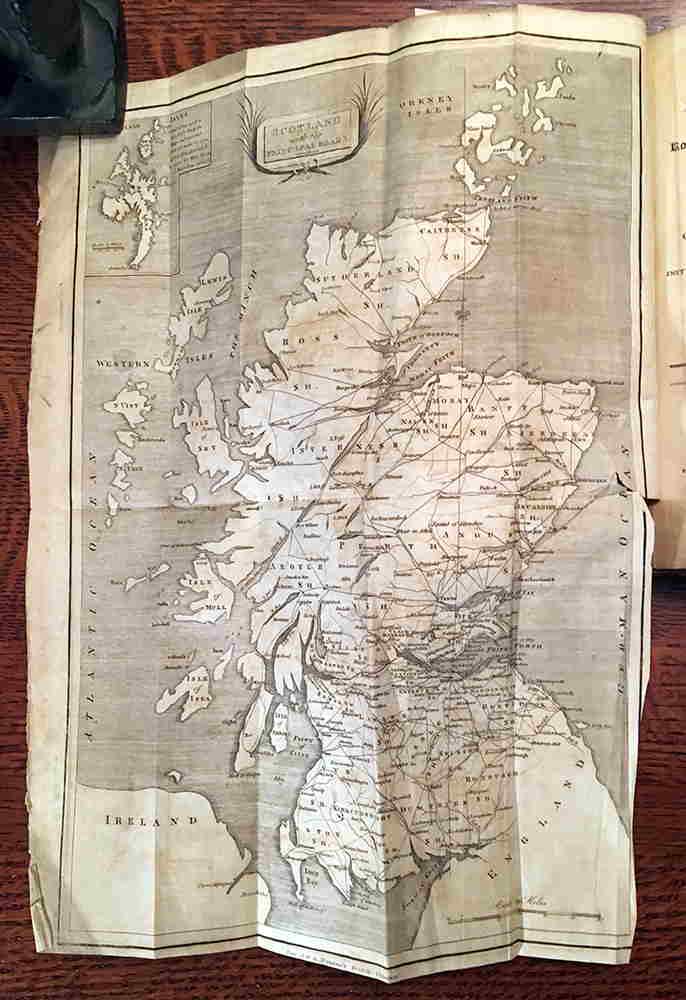 Scotch Itinerary, 1805 scarce 1st edition.: Scarce first edition of an early travel book on Scotland. Complete with original foldout map of Scotland. “The Scotch Itinerary, Containing the Roads Through Scotland, on a New Plan. With Copious ob