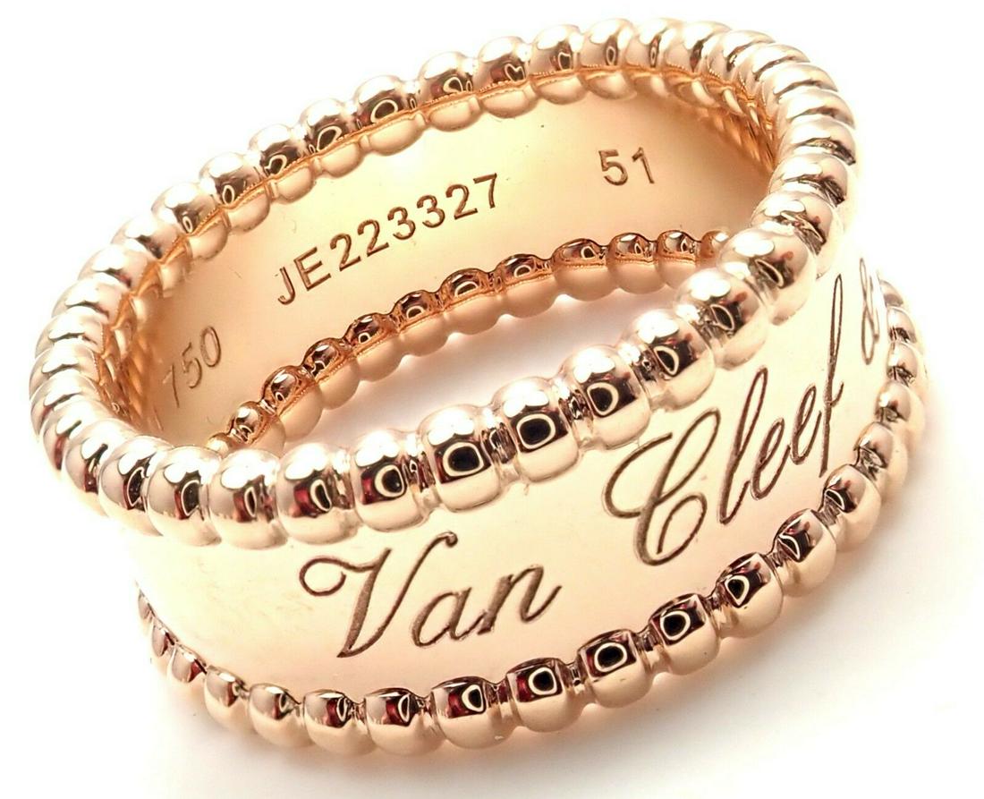 Authentic! Van Cleef & Arpels 18k Rose Gold Perlee Band (1 of 9)