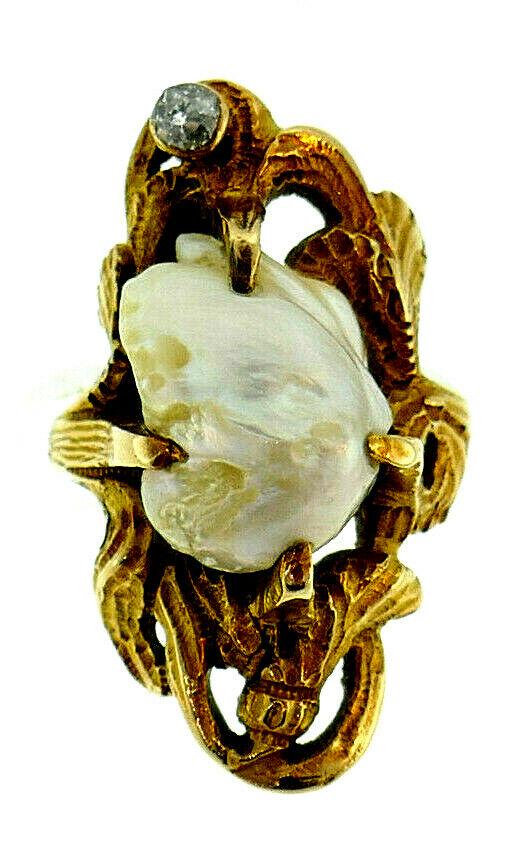 Art Nouveau Natural Pearl 10k Rose Gold Ring (1 of 7)