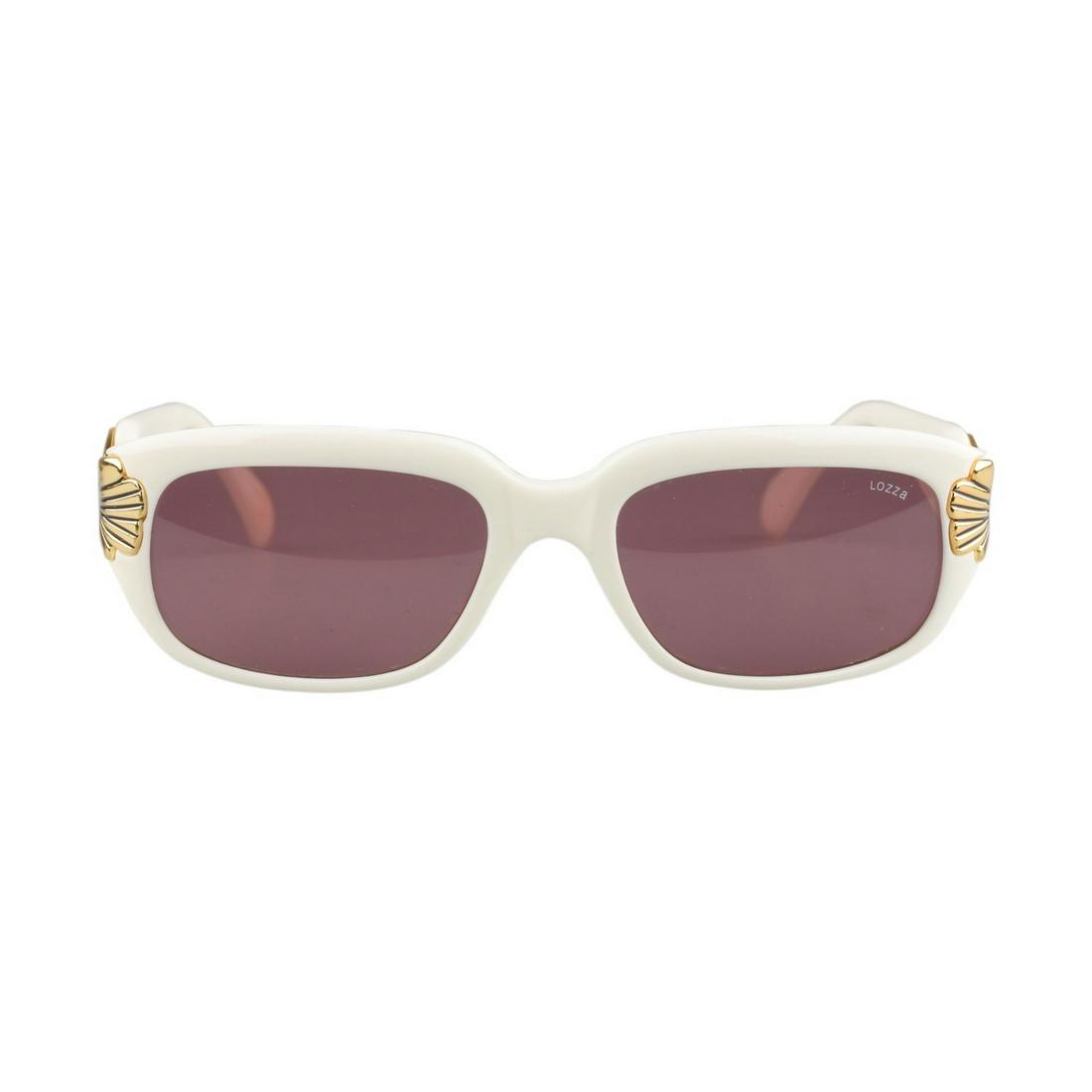 Lozza VIntage White Sunglasses Mod. SL 1558 135mm wide: Original Vintage white and gold metal sunglasses by Lozza. Handmade in Italy. Smooth rectangular shaped full rimmed gold metal finish on the sides. Model references: Mod. SL 1558 - 54/22 - 135 - Col. 