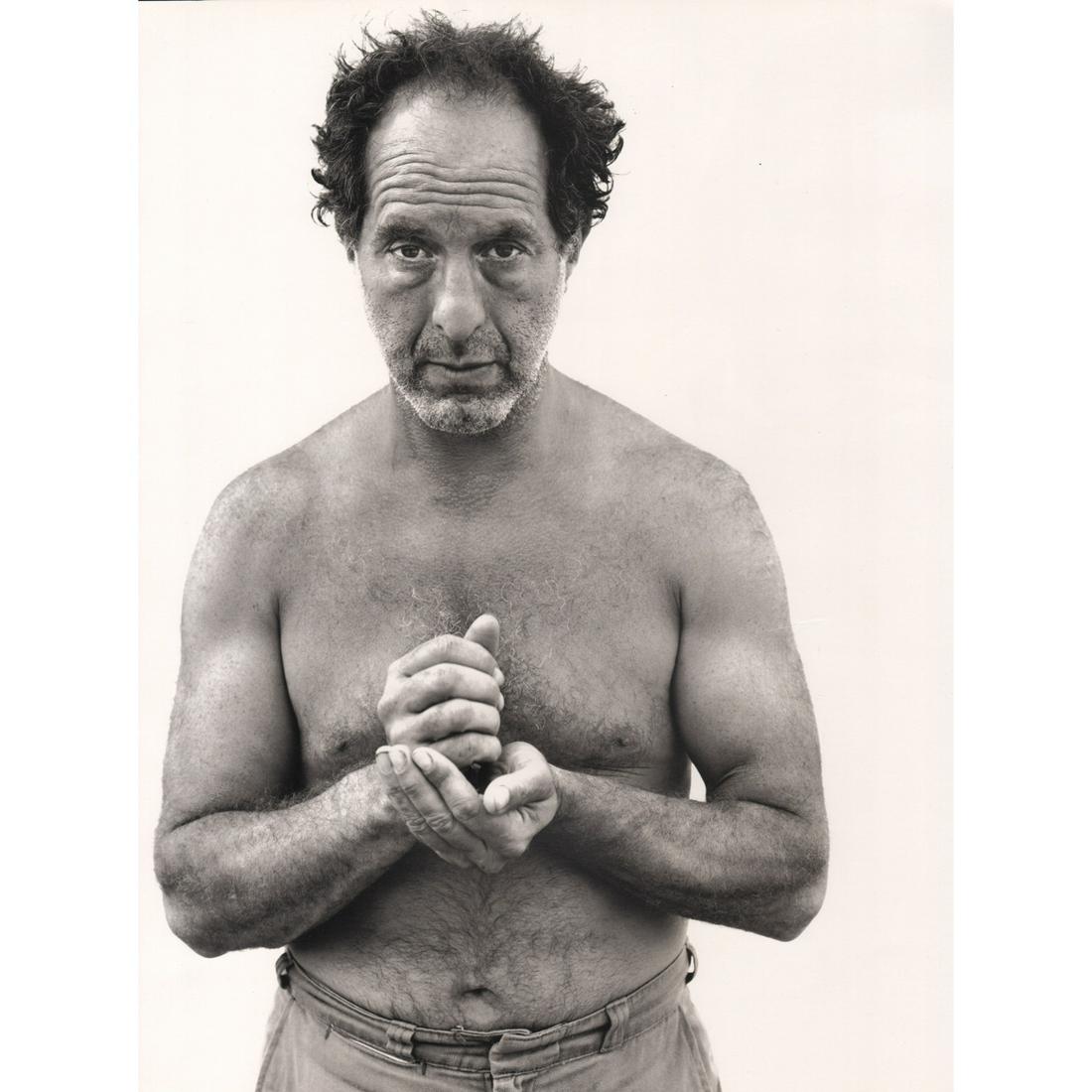 RICHARD AVEDON - Robert Frank, Mabou Mines: Artist: RICHARD AVEDON Print Title: Robert Frank, Mabou Mines, Nova Scotia 1975 Medium: Duo-tone Engraving Printing Date: 1990's Printed in Italy Image Size approx: 14 x 10.5 inches Richard Avedon (19