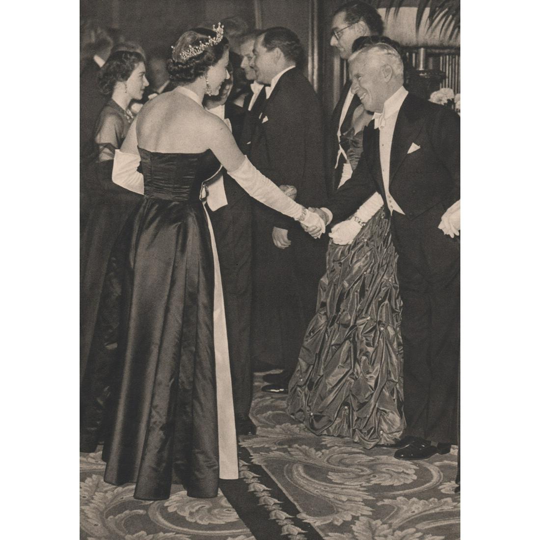 Unknown - Queen Elizabeth greeting Charles Chaplin (1 of 1)