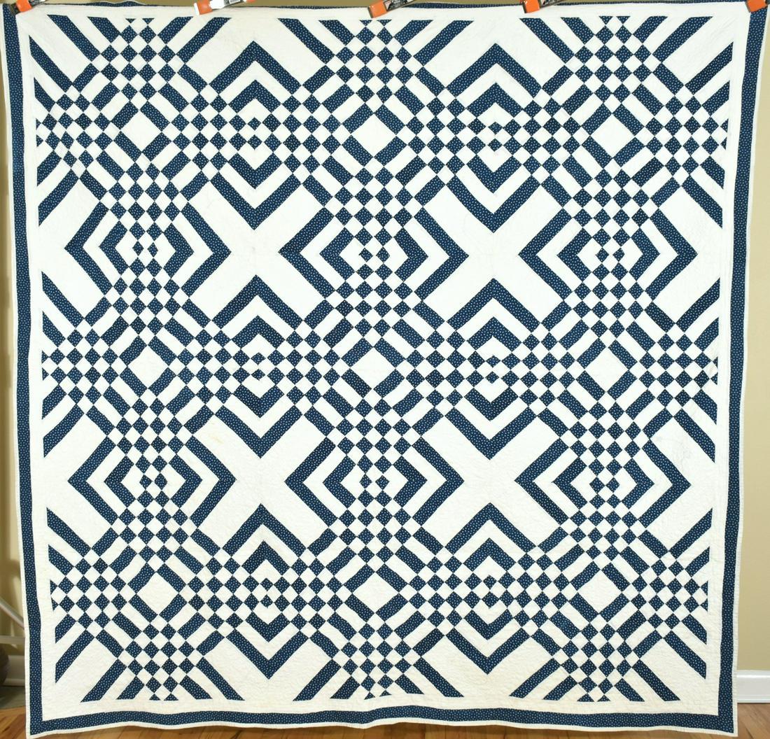 1880's Indigo Blue & White Carpenter's Square Quilt (1 of 9)