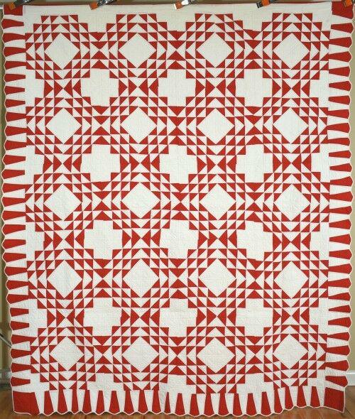 Red & White Ocean Waves Quilt, Sawtooth Border (1 of 8)