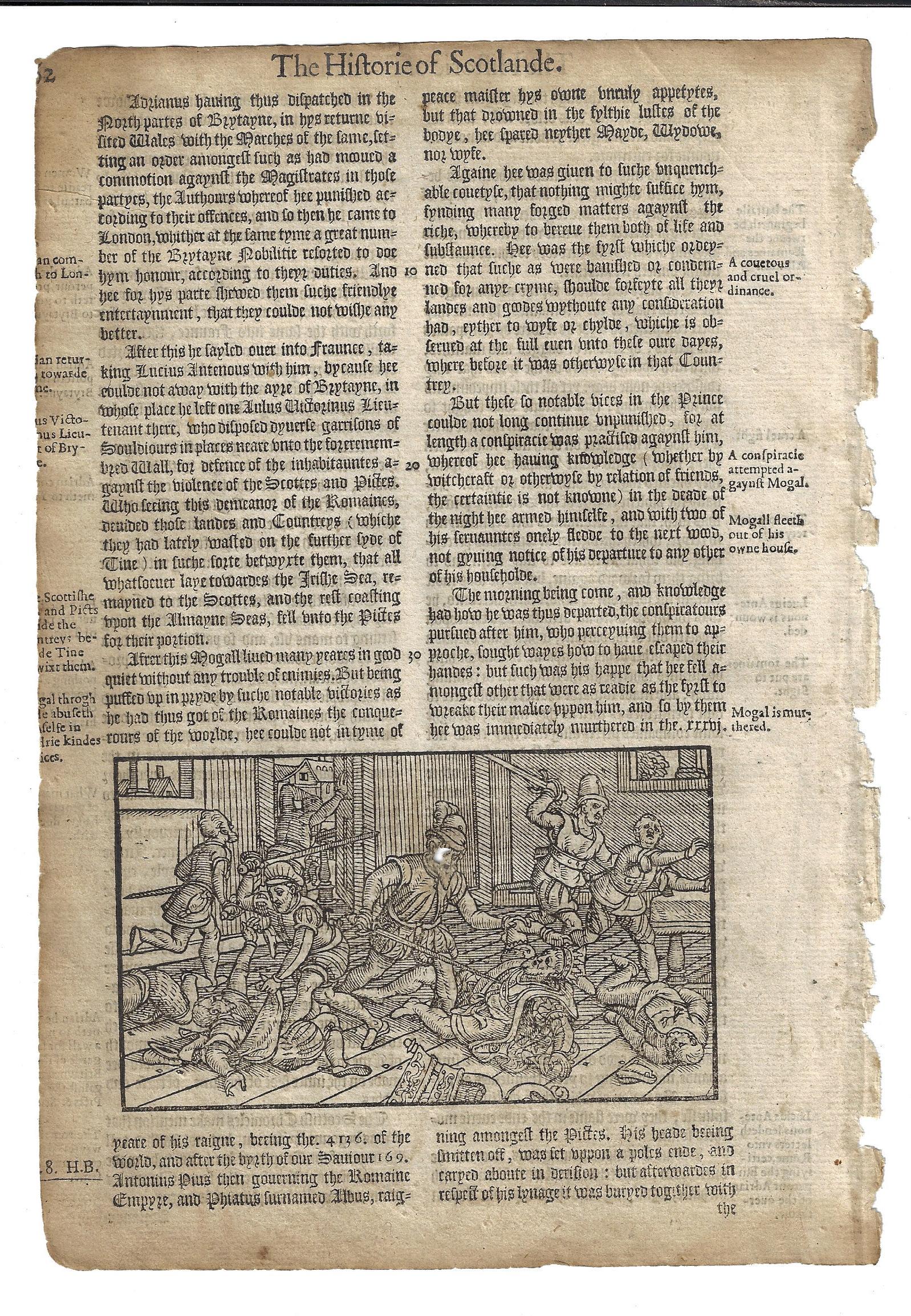 1577 Holinshed Leaf Scotland Assassination Woodcut (1 of 2)