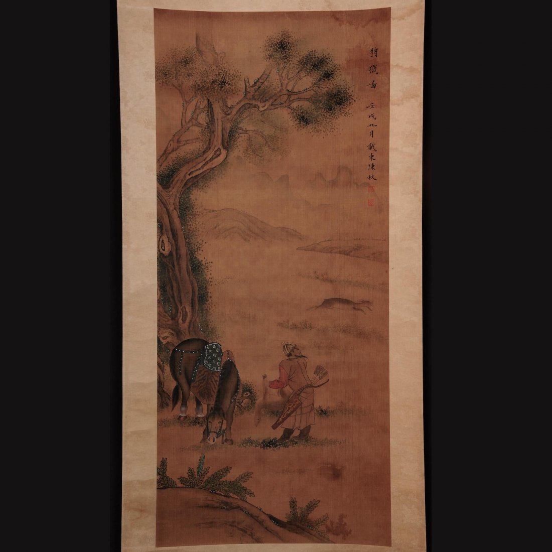 Chinese Qing Dynasty Painting Silk--Chen Mei--Ancient: Title: Chinese Qing Dynasty Painting--Silk--Ancient Figures Origin: Asian private collection Date/Period: 19th Materials: Painting on silk Size: Size: about 190x52 cm Chen Mei, a famous court painter