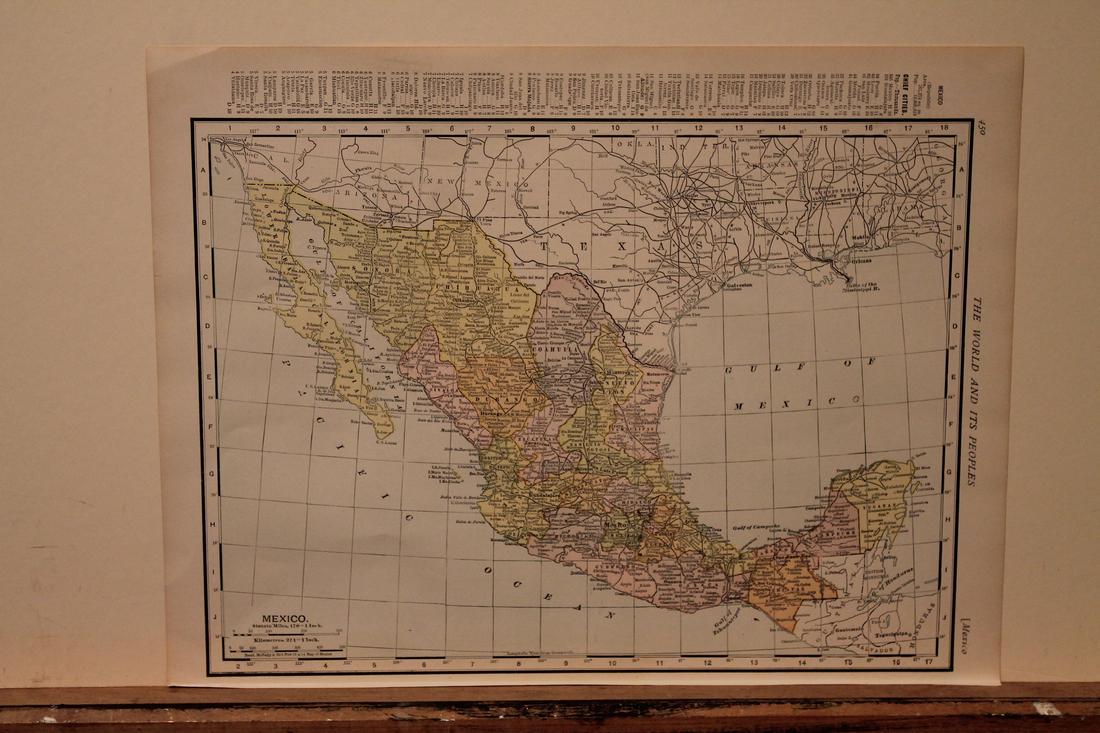 1905 Map of Mexico: Title: 1905 Map of Mexico Medium: Ink on Paper Dimensions: 14"X11" Map of Mexico dated 1905. Published by McNally and Co. in New York. Part of the World and Its Peoples Atlas. Key lower left. Explanat