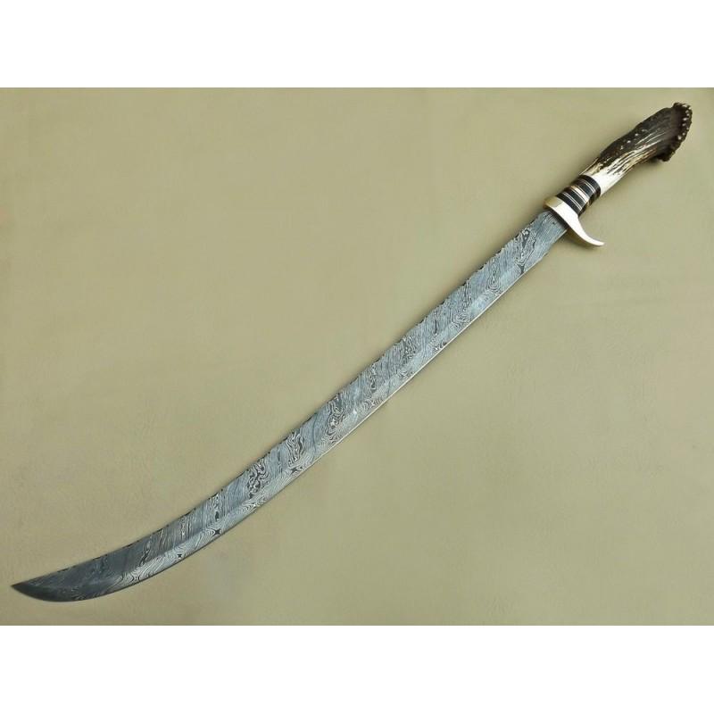 Damascus steel knife,with leather sheath, stag & antler (1 of 4)