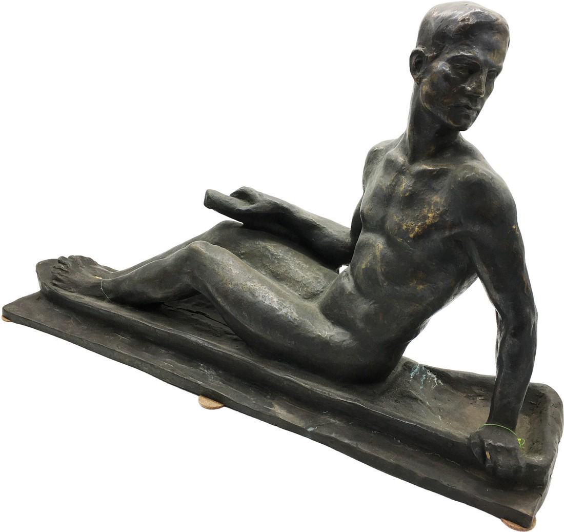 Patinated Bronze Figure of a Seated Man: ITEM DESCRIPTION :Hitler's favorite sculptor*Medium : bronze *Sculptor: Arno Breker*The size: 34x50 cm/13.38x19.68"" inches*Wieght - 10 kg | 352.74 ounces Provenance - from our collection (more than 1
