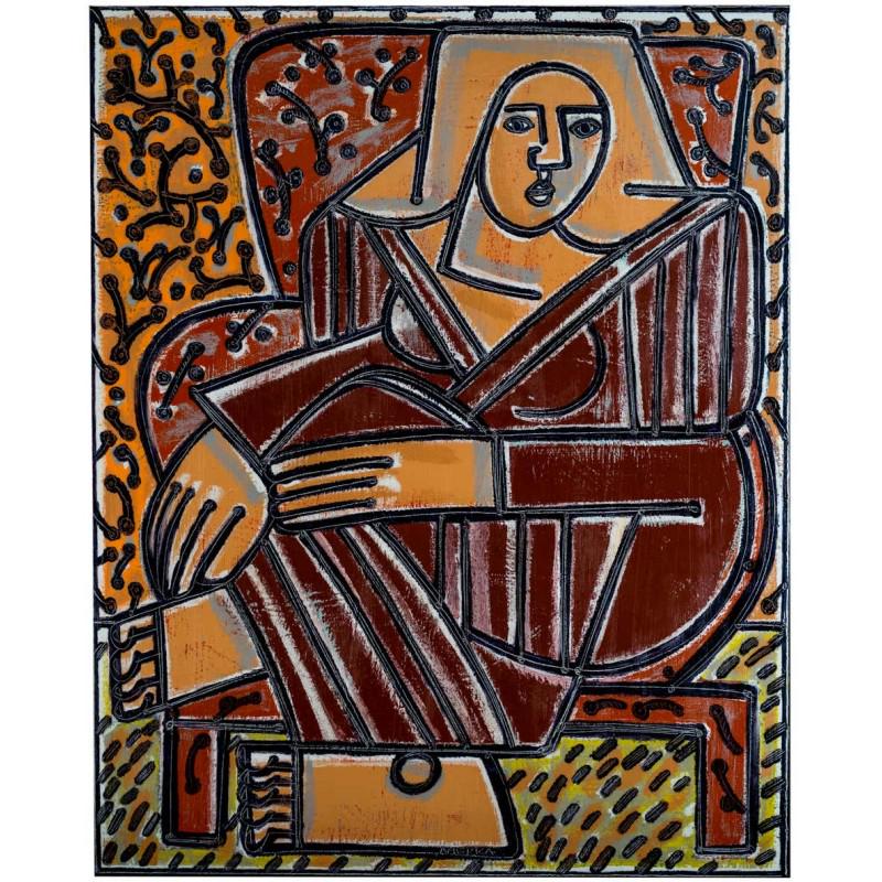 19,7" AMERICA MARTIN Red Chair, Red Robe painting,: AMERICA MARTIN (1980) Ready to be hang on the wall. Canvas on the wooden frame. Medium: printed on canvas panel Diagonal: 19,7" or 50 cm. Size: 11,8" x 15,7" (in) or 30 x 40 cm. Date: c. 2019. w / C.