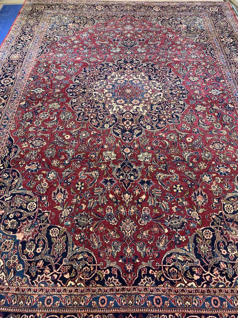 Semi Antique Hand Woven Persian Kashan 13x8.10: Title: Semi Antique Hand Woven Persian Kashan 13x8.10 Description: Semi Antique Hand Woven Persian Kashan 13x8.10 Size: 13x8.10 Origin: 1940 Material: Iran Circa:100 % Wool Reserve: $480.00 Shipping: