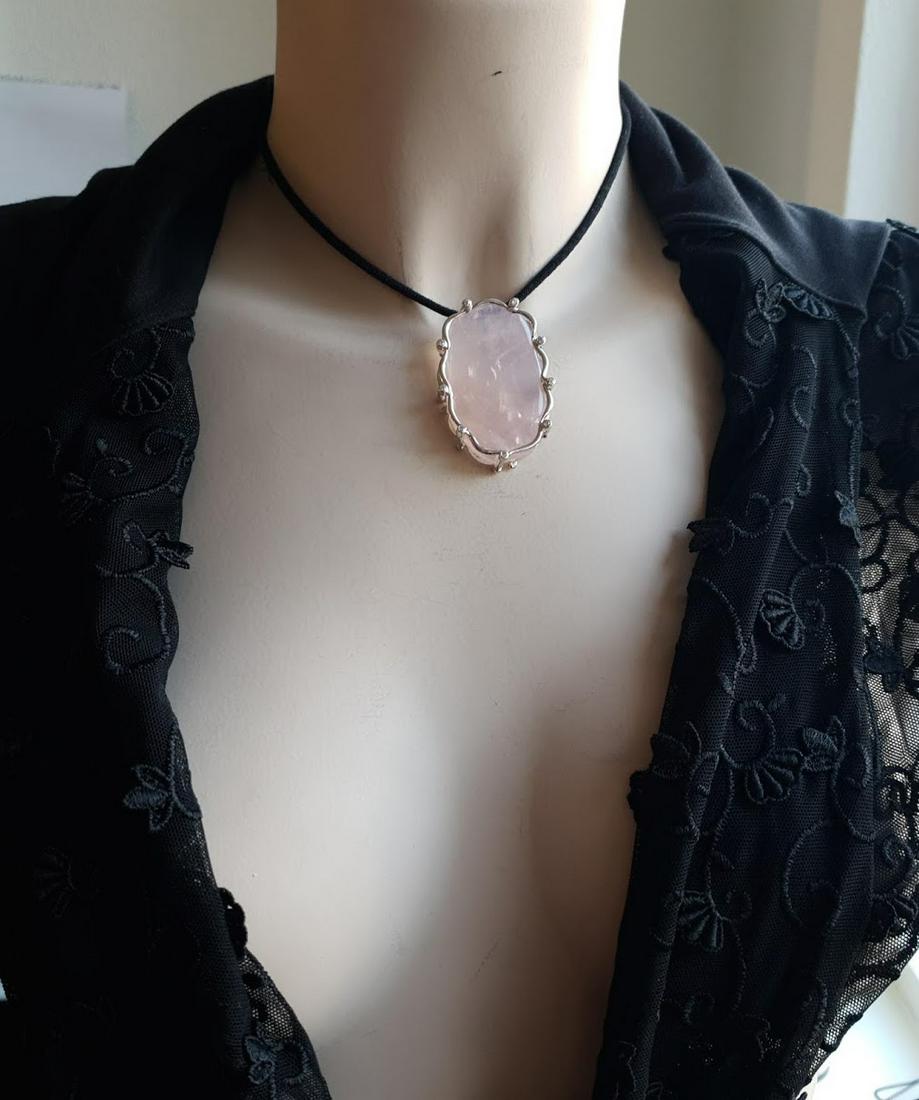 Italian Pendant Rose Quartz Sterling Silver (1 of 5)