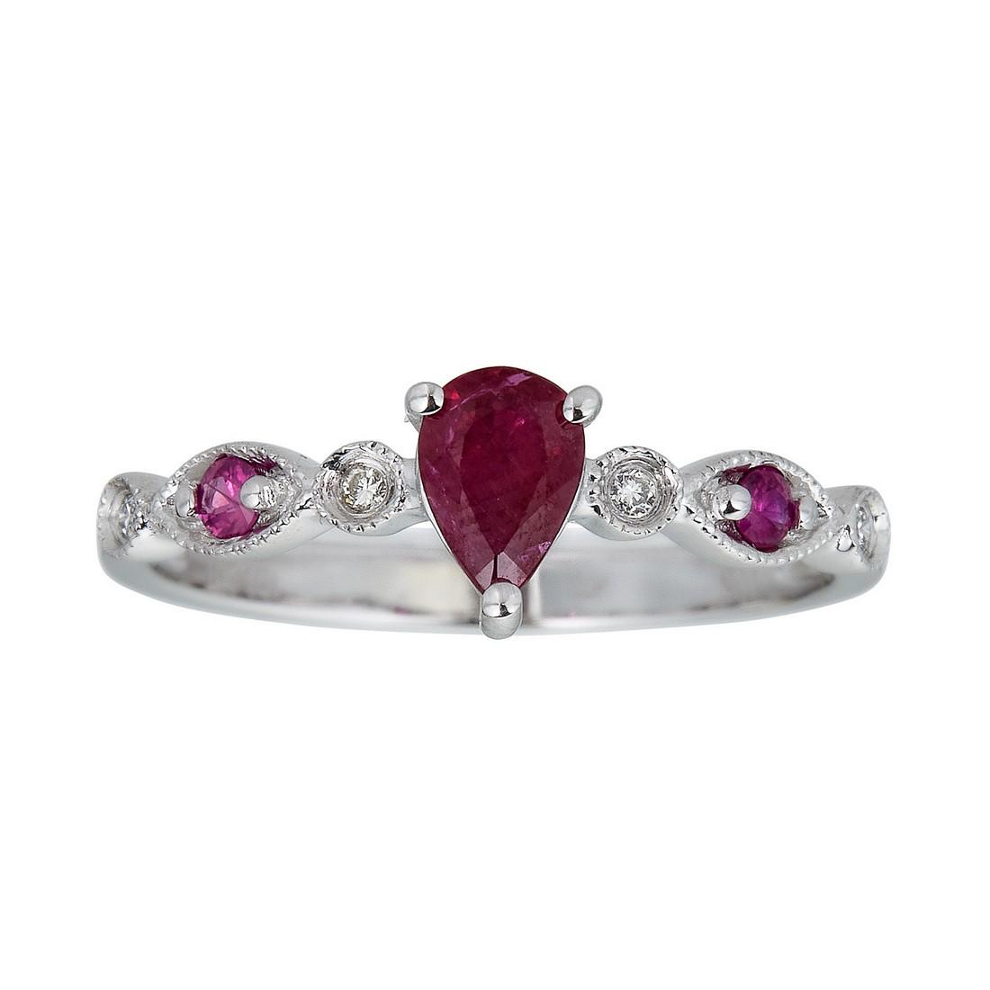 10K White Gold Ruby & Diamond Ring: Title: 10K White Gold Ruby & Diamond Ring Metal Purity: 10K White Gold Metal Weight: 1.78 Gemstones: Ruby Carat Weights: 0.45 Size/Dimensions: 4X6 Diamond Clarity: I1-I2 Additional Information: 0.11 R