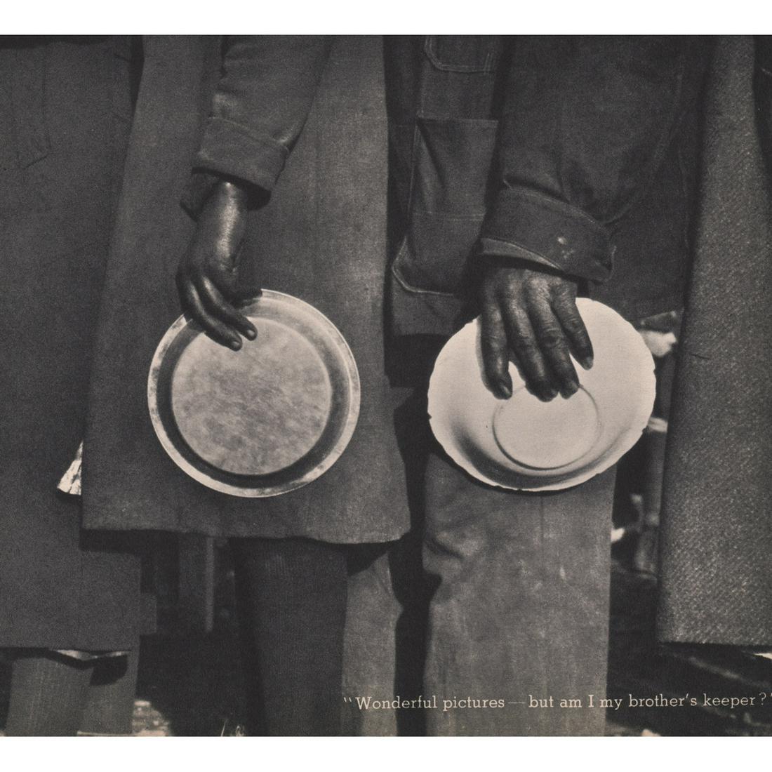 WALKER EVANS - Food Line, FSA picture: Artist: WALKER EVANS Print Title: Wonderful pictures - but am I my brothers keeper? FSA image Medium: Sheet-fed Gravure Printing Date: 1930's Printed in the USA Image Size: 7 X 7.5 inches Walker Evans