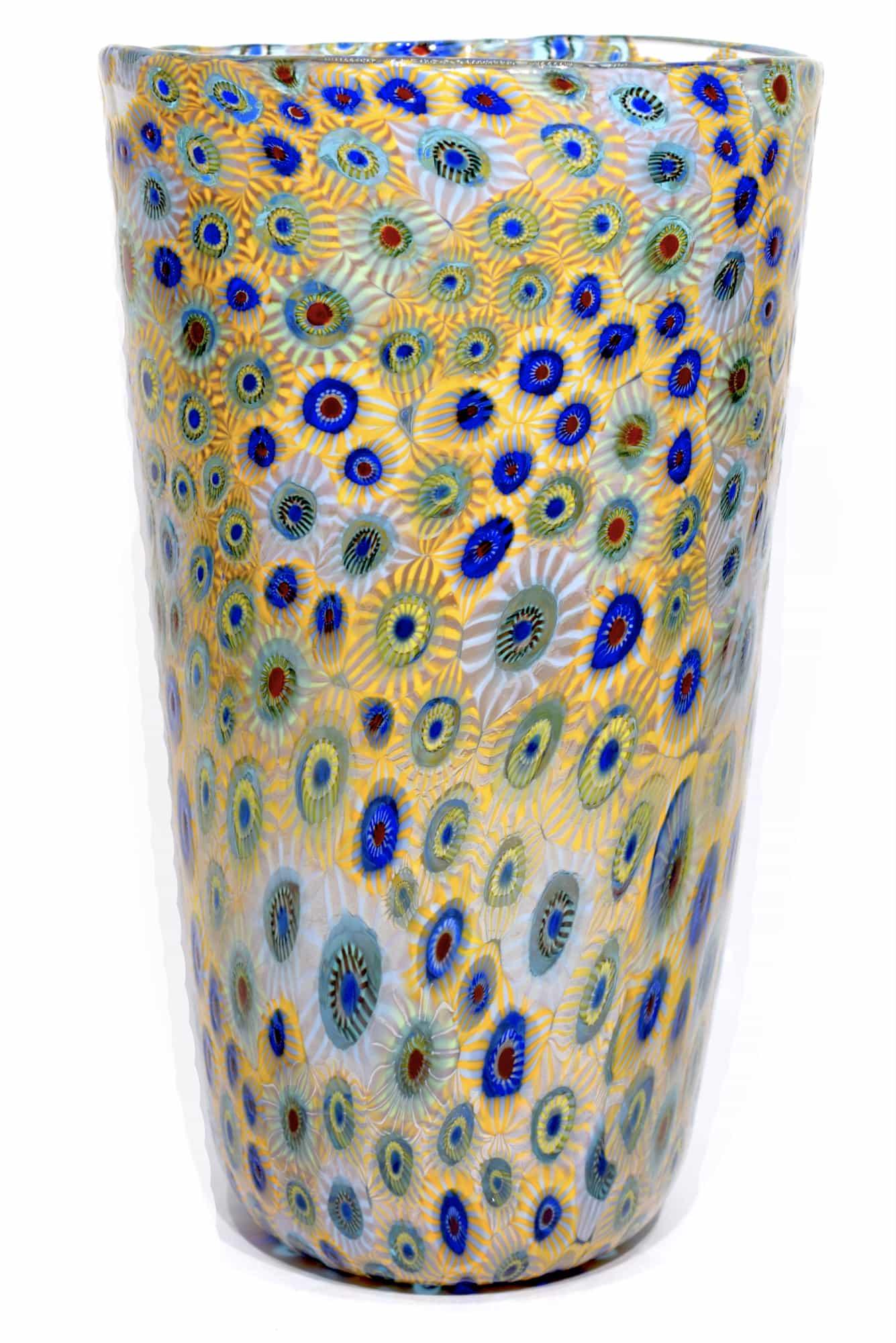 Murano glass vase with murrine signed: Title: Murano glass vase with murrine signed Maker: Mario Formentello Origin: Murano Date/Period: 2020 Material: glass Size: 26 x 15 cm 880 grams Additional Information: Murano glass vase with multico