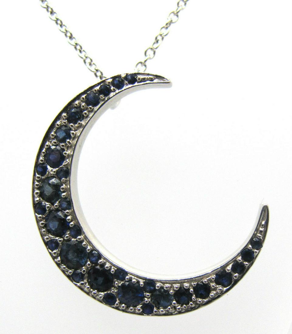 Circa 1960 Sapphire 18k White Gold Crescent Pendant on (1 of 11)