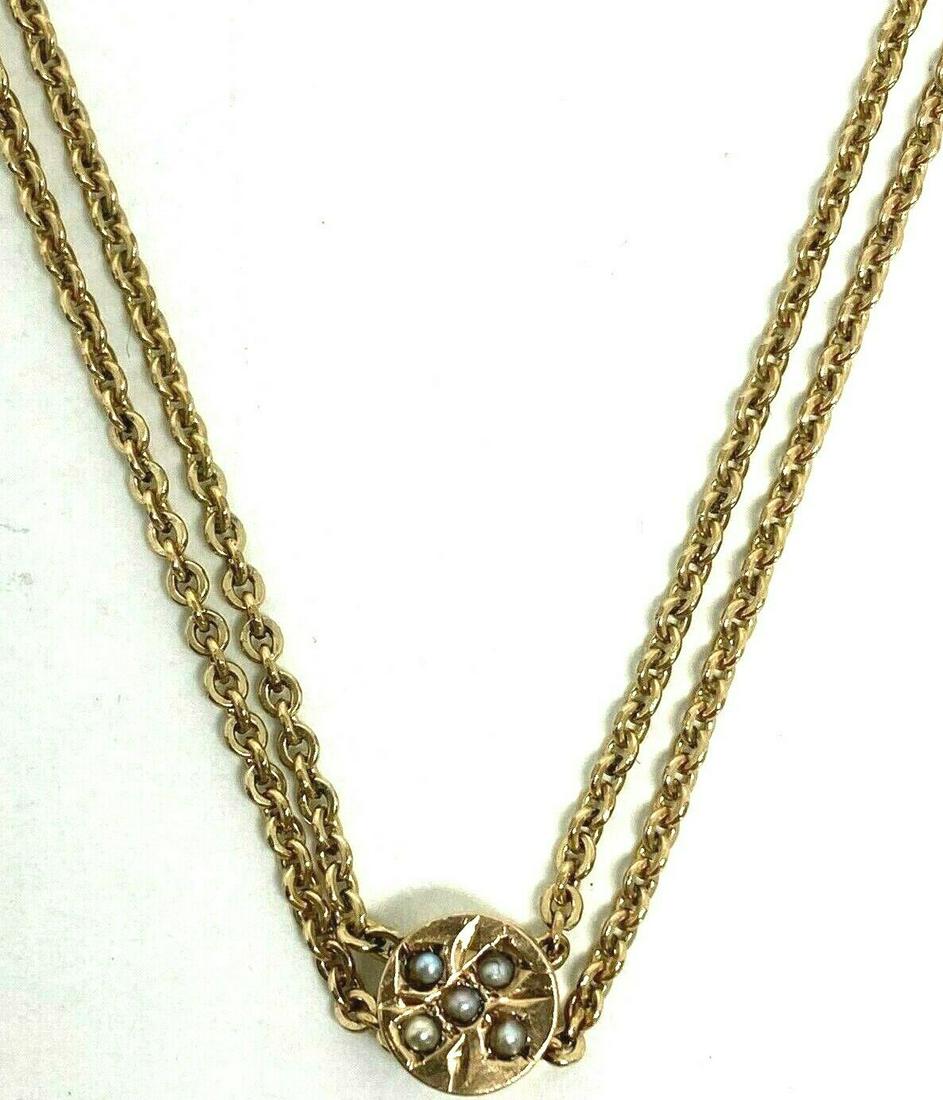 Victorian 10K Yellow Gold Pearl Watch Chain 25.5" (1 of 6)