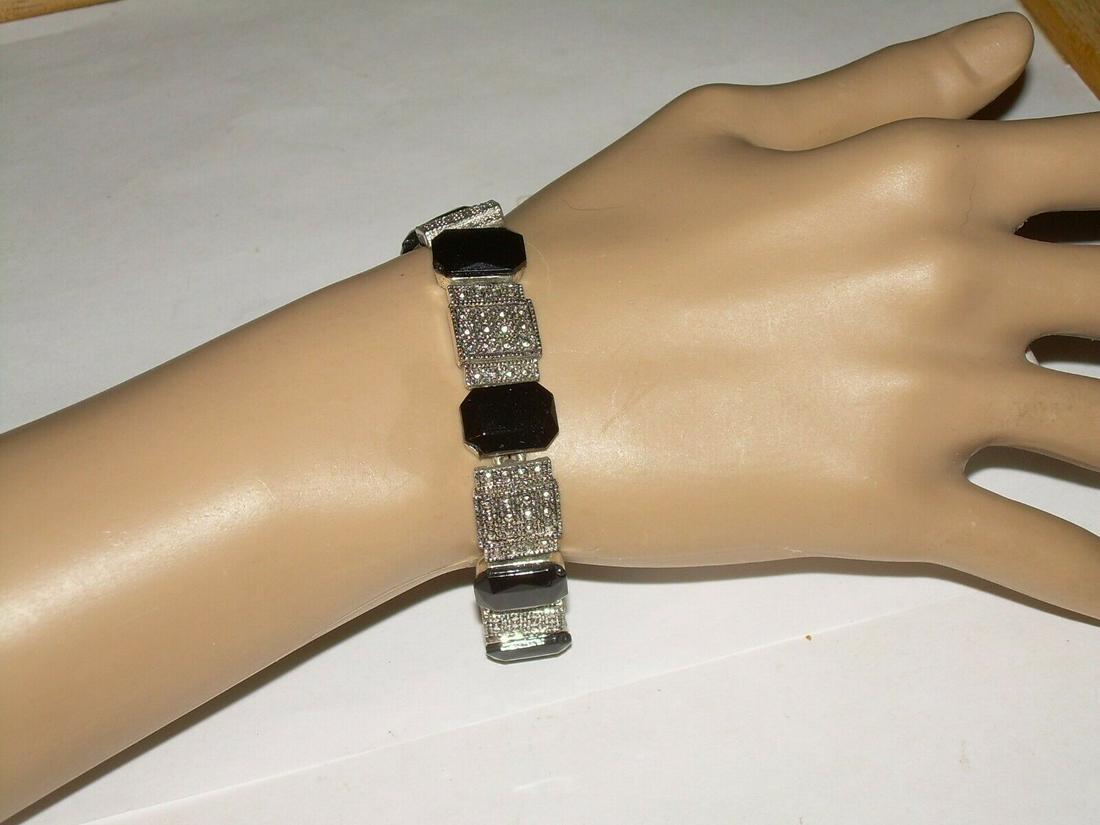 Vintage Marcasite & Onyx Bracelet, 7", Snap Clasp: Vintage marcasite and onyx link bracelet. This bracelet is "7 long with a snap closure. There are 7 marcasite links off set by 6 onyx links. All the stones are bezel set. There is a lot of sparkle and