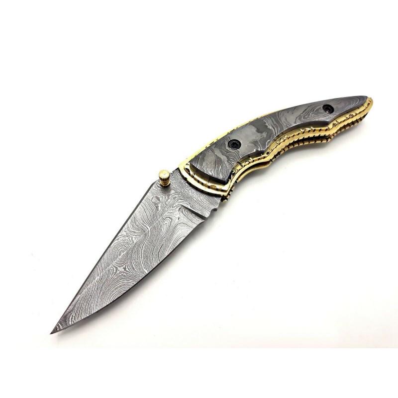 Knife, Damascus steel, damascus steel and brass handle, (1 of 8)