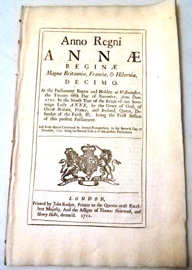 1712 English Act Reign of Queen Anne (1 of 2)