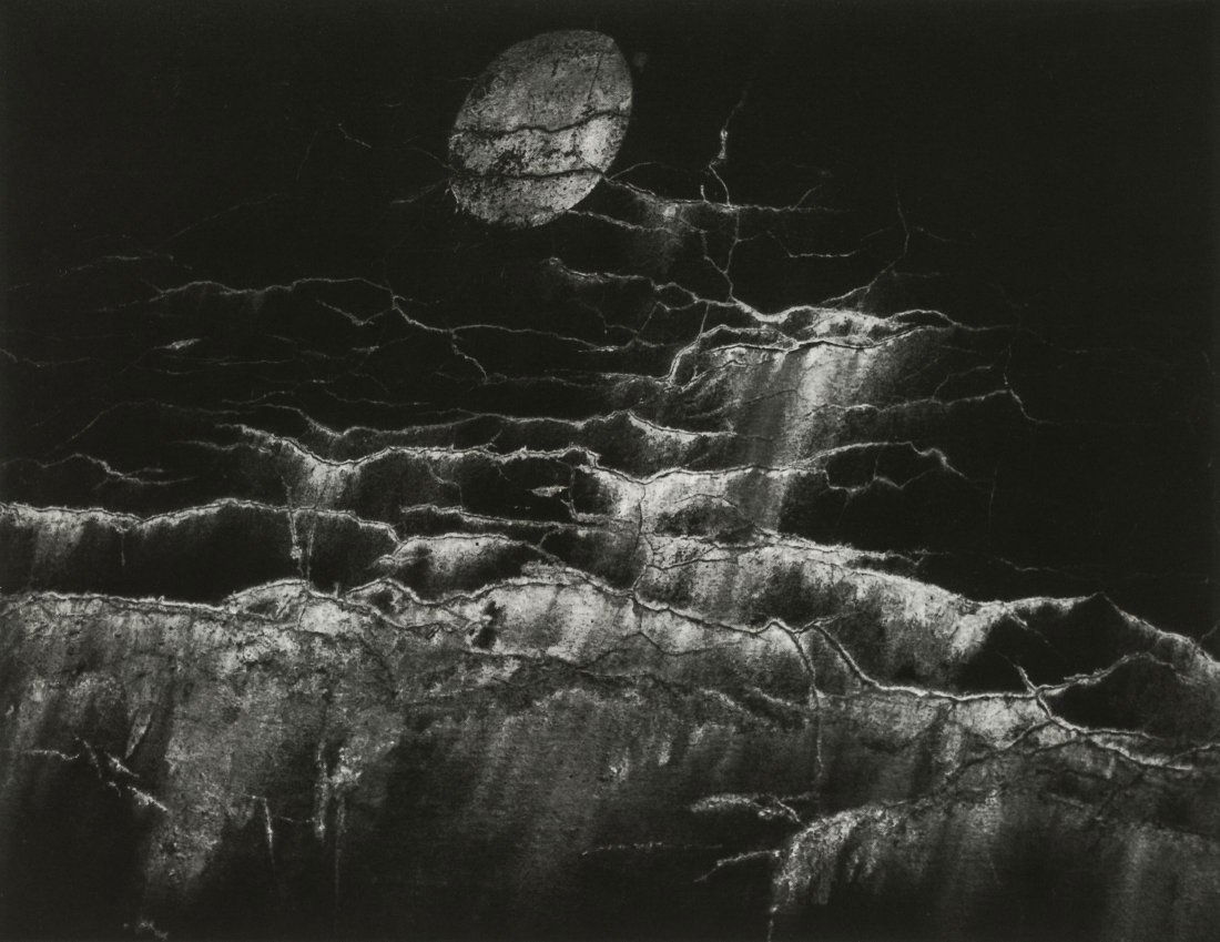 MINOR WHITE - Moon, Wall Encrustrations, Pultneyville: Title: MINOR WHITE - Moon, Wall Encrustrations, Pultneyville, NY, 1964 Medium: Photo Litho, 2014, Hong Kong Dimensions: 7.9x6.1" Description: Heat Wax Mounted on 8.5x11" Conservation Board Artist Bio: