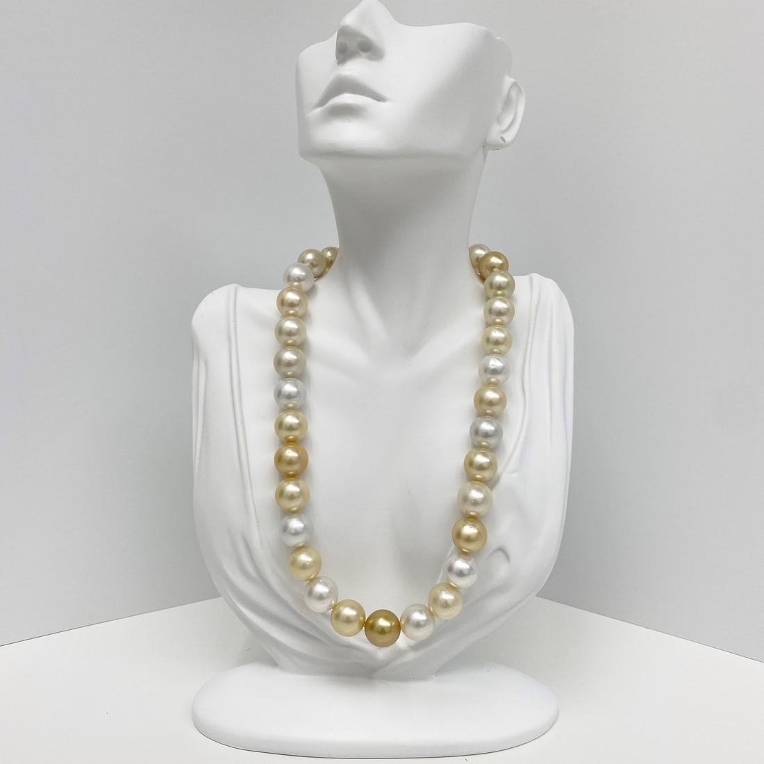 14-15mm South Sea White and Golden Round Pearl Necklace (1 of 4)