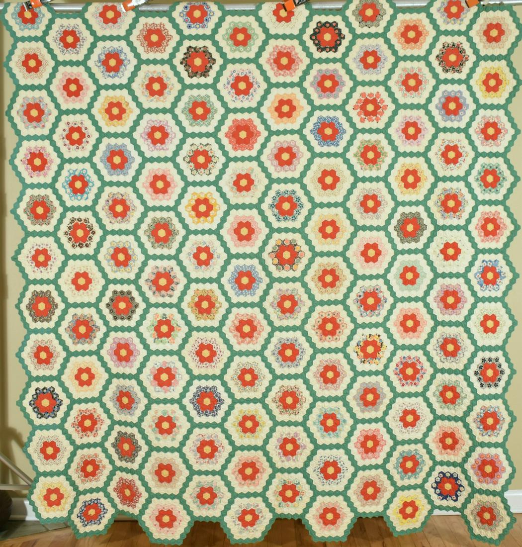 30's Grandmother's Flower Garden Quilt, Tiny Pieces (1 of 12)