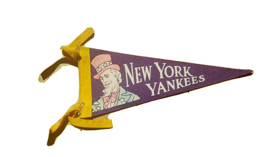 Vintage New York Yankees pennant uncle sam graphic: Great looking piece in very good condition. Dates to 1950's. Measures approximately 15" Shipping: Domestic: Flat-rate of $12.00 to anywhere within the contiguous U.S. International: Foreign shipping r