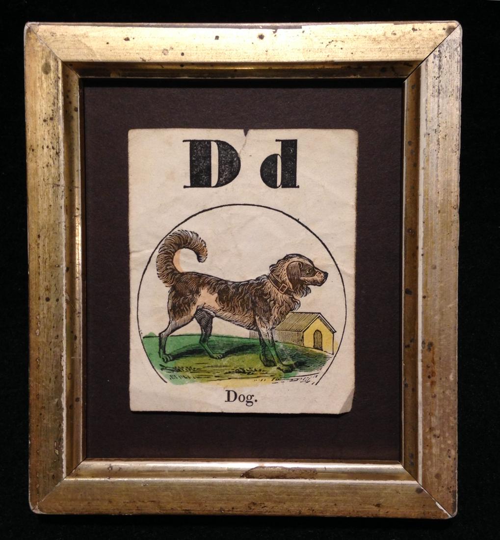 Hand colored dog woodcut from a children's alphabet (1 of 2)