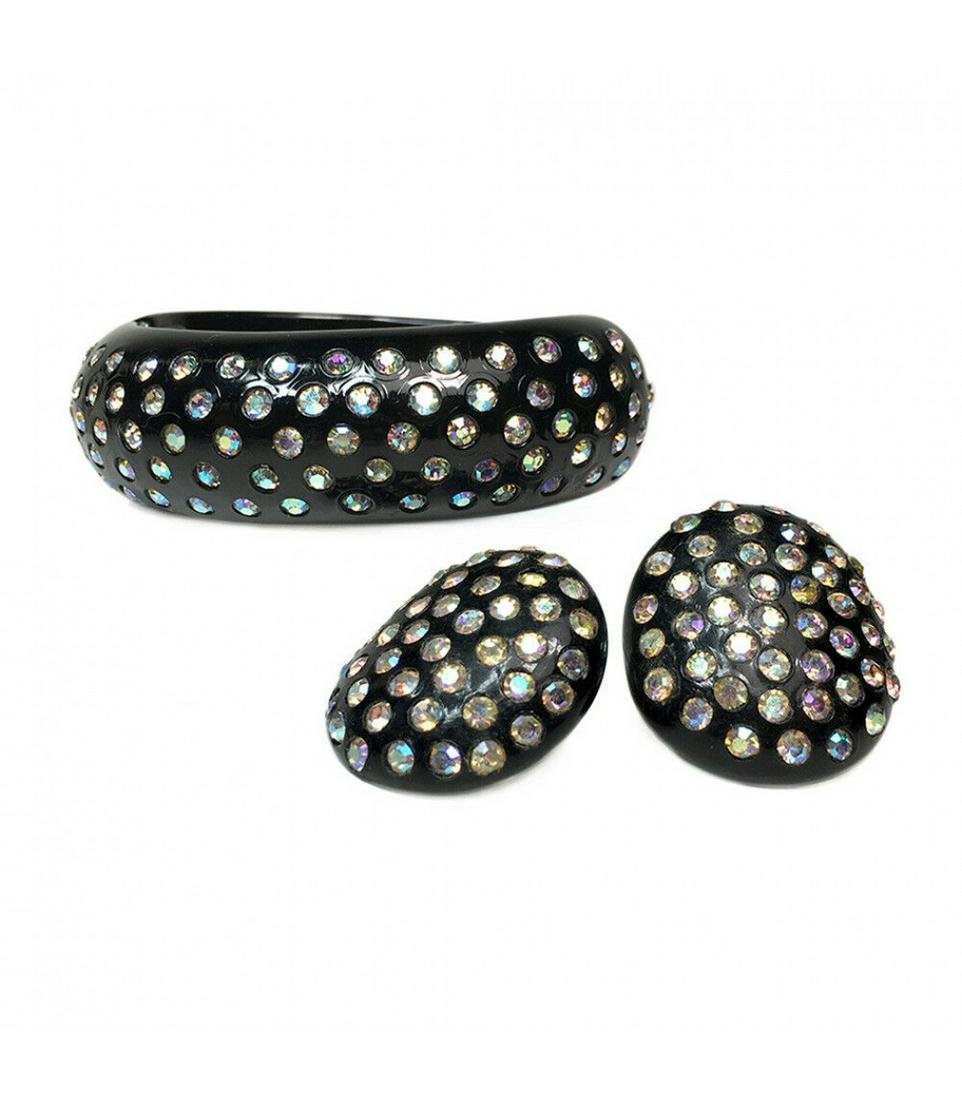 Black Clamper & Earrings Set w/Rhinestone (1 of 2)