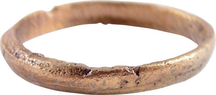 ANCIENT VIKING WOMAN’S WEDDING RING, 900-1050 AD SZ 4 ¼: Size 4 1/4 for the small finger as was the custom in some areas. Rounded band, 2.3mm. Vikings exchanged rings on the pommel of the groom’s sword. Professionally refurbished with the surface restored