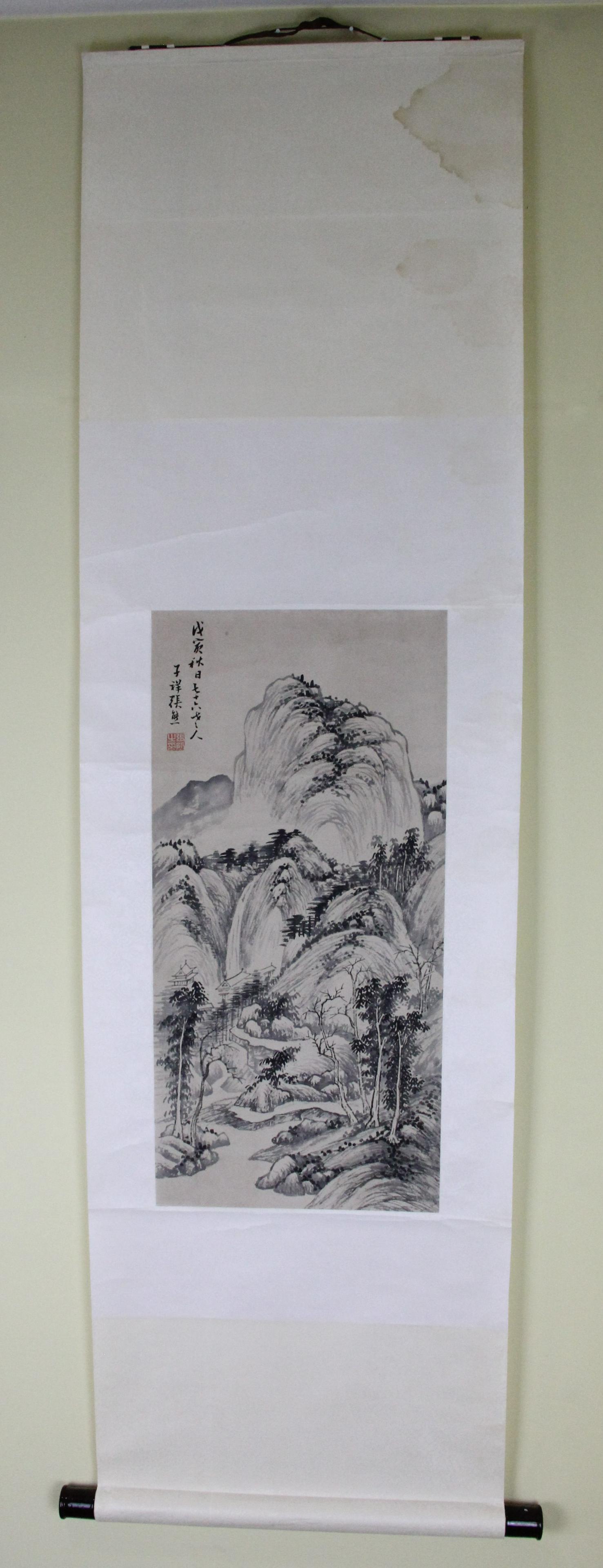 Zhang Xiong ((1803—1886) Chinese painting: Title: Zhang Xiong ((1803Â—1886) Chinese painting Description: A beautiful landscape painting Date/Period: 19th Century Materials: Ink on Paper Dimensions: Scroll size: 62.5X18; Image size:25.5.X12