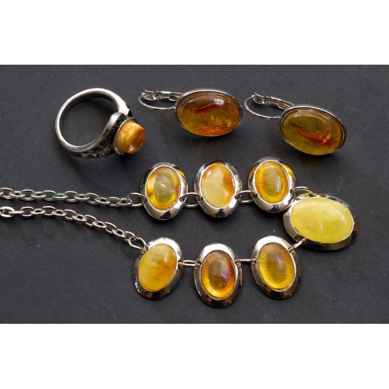 Set of 100% natural Baltic amber necklace, ring and (1 of 9)