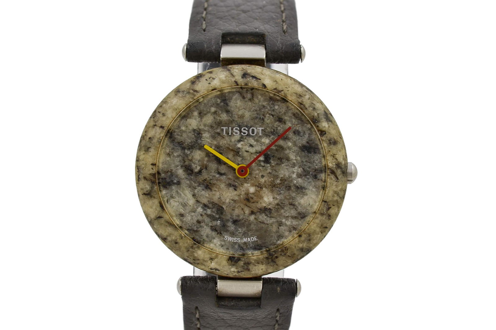 Vintage Tissot Rock Watch R151 Speckled Granite Midsize: Title: Vintage Tissot Rock Watch R151 Speckled Granite Midsize Quartz Watch Brand: Tissot Date: 1980s Model: R151 RockWatch Movement: Quartz Functions: Time Case Metal: Granite case Case Size: 34mm X
