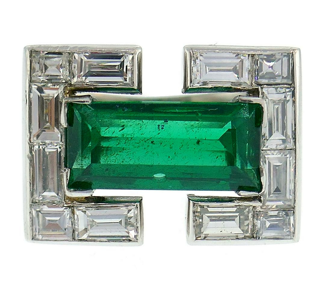 Emerald Diamond Platinum RING Art Deco Revival (1 of 7)