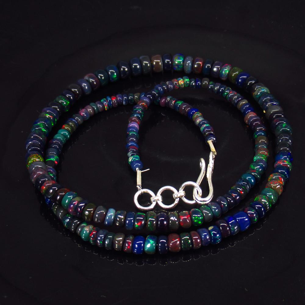 39.86 Ct 925 Silver 190 Black Fire Opal Beads Necklace (1 of 3)