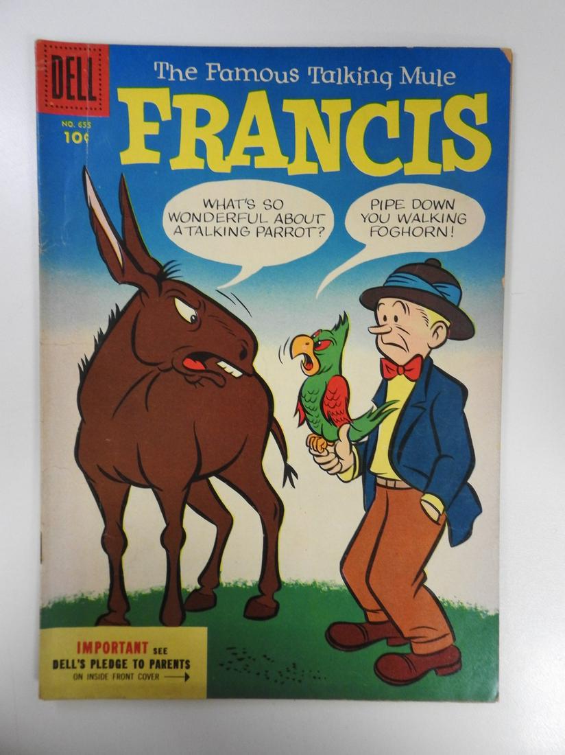 Dell Four Color #655 The Famous Talking Mule Francis: No Reserve! Dell Four Color #655 The Famous Talking Mule Francis. VG+ Shipping: Individual Comics: Flat-rate of $9.99 (1-8 comics) or $19.99 (9+ comics) to anywhere within the contiguous U.S. Internat