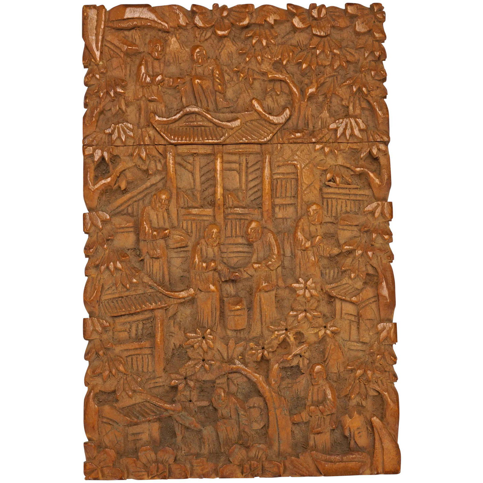 Chinese Qing Canton Carved Wood Visiting Card Case (1 of 11)