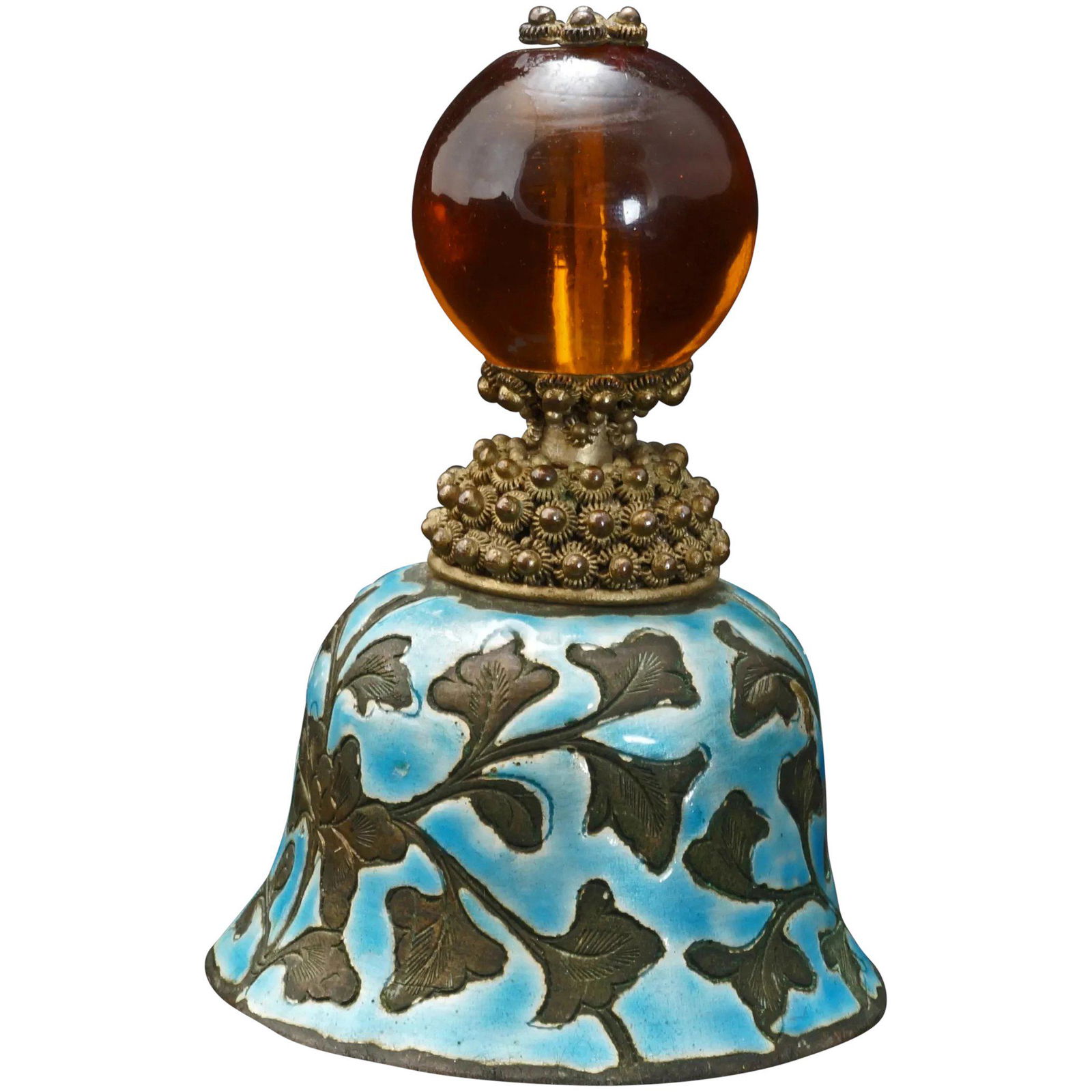 Qing Chinese Mandarin Hat Finial Amber Peking Glass (1 of 4)
