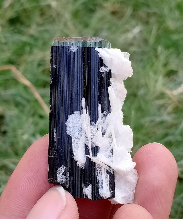 28 Gram Very Amazing Natural Green Cap Tourmaline: Title: 28 Gram Very Amazing Natural Green Cap Tourmaline With Albite Specimen Treatment: Natural Weight: 28 Gram Dimensions: 45x28x27 mm Origin: Pakistan Reserve: $25.00 Shipping: Domestic: Fl