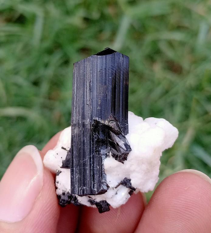 13 Gram Gorgeous Natural Tourmaline With Albite: Title: 13 Gram Gorgeous Natural Tourmaline With Albite Specimen Treatment: Natural Weight: 13 Gram Dimensions: 31x26x17 mm Origin: Pakistan Reserve: $10.00 Shipping: Domestic: Flat-rate of $15.0