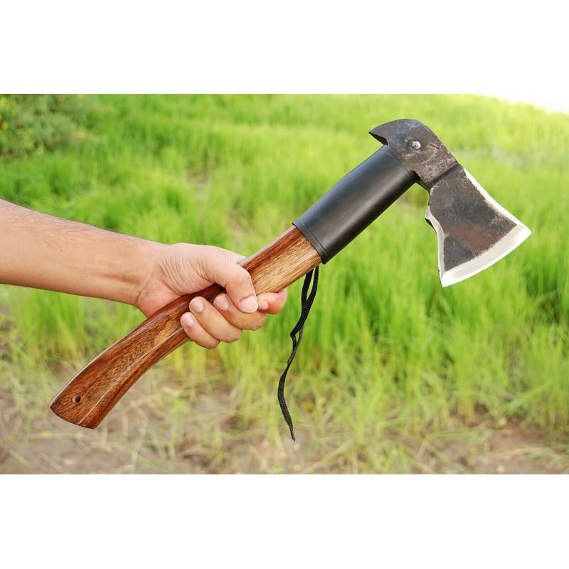 Viking Axe, carbon steel, rose wood handle, leather: Viking Axe "Protector" The axe is one of the first human-made tools. Simplicity of perfection is the very word used to describe Viking axes. The ax has great impact power, it cuts through armor with e