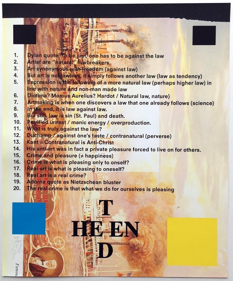 Paul Chan: Wht is the nture of lw: Artist: Paul Chan Title: Wht is the nture of lw Medium: Inkjet print and silkscreen on paper Dimension: 19 1/3" x 16 1/8" Additional Information:2011 signed and numbered Reserve: $350.00 Shipping: Dom