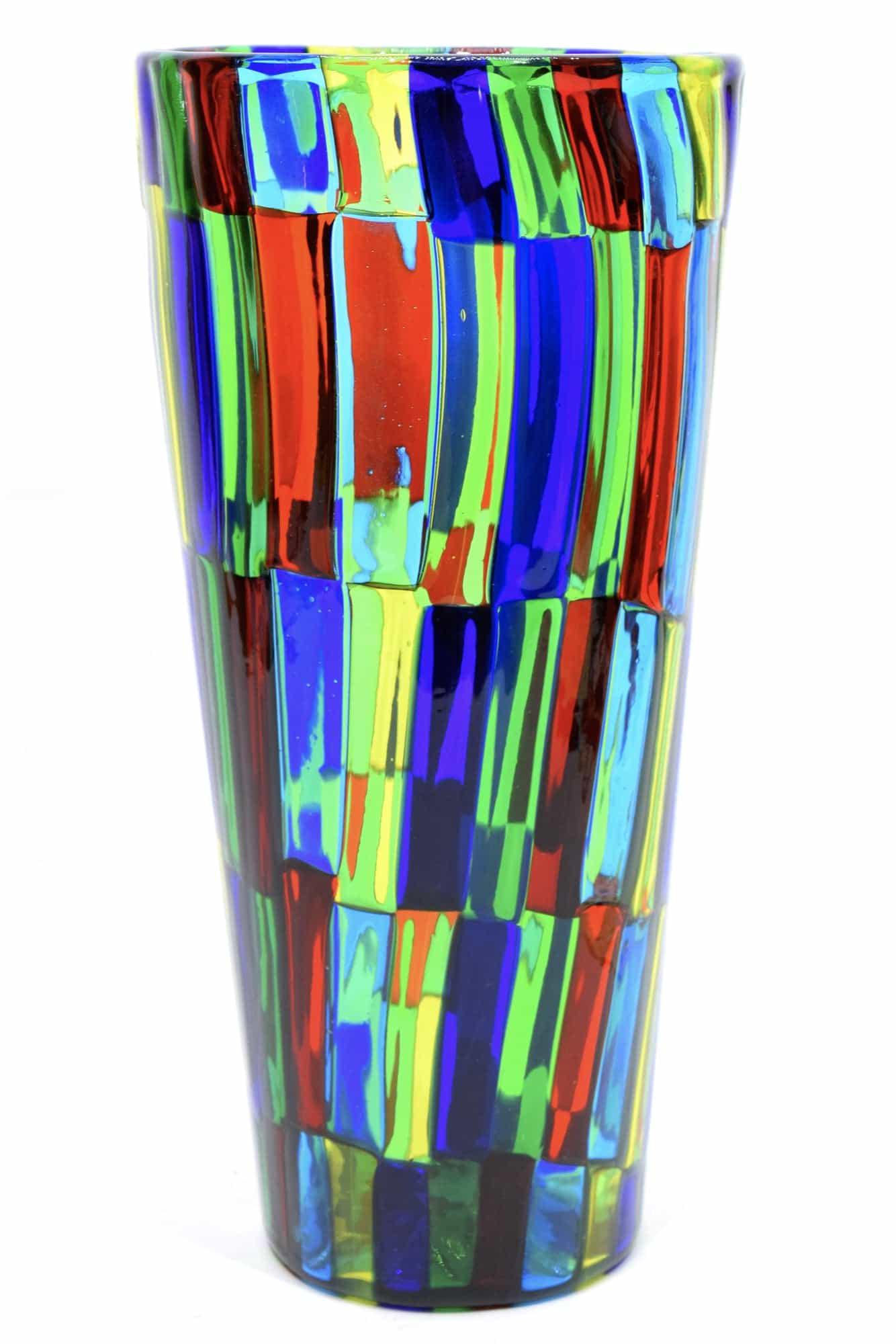 Murano Glass vaso pezzato Signed: Title: Murano Glass vaso pezzato Signed Maker: Angelo Ballarin - F&M Ballarin Origin: Murano Date/Period: 2018 Materials: Glass Dimensions: H 24 cm, L 12,5 cm, P 680 grams Description: Original Murano